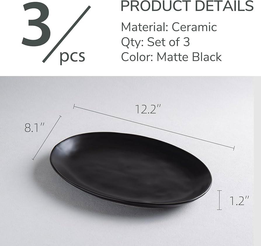 Modern Black Rectangular Oval Appetizer Plates – Ideal for Any Occasion