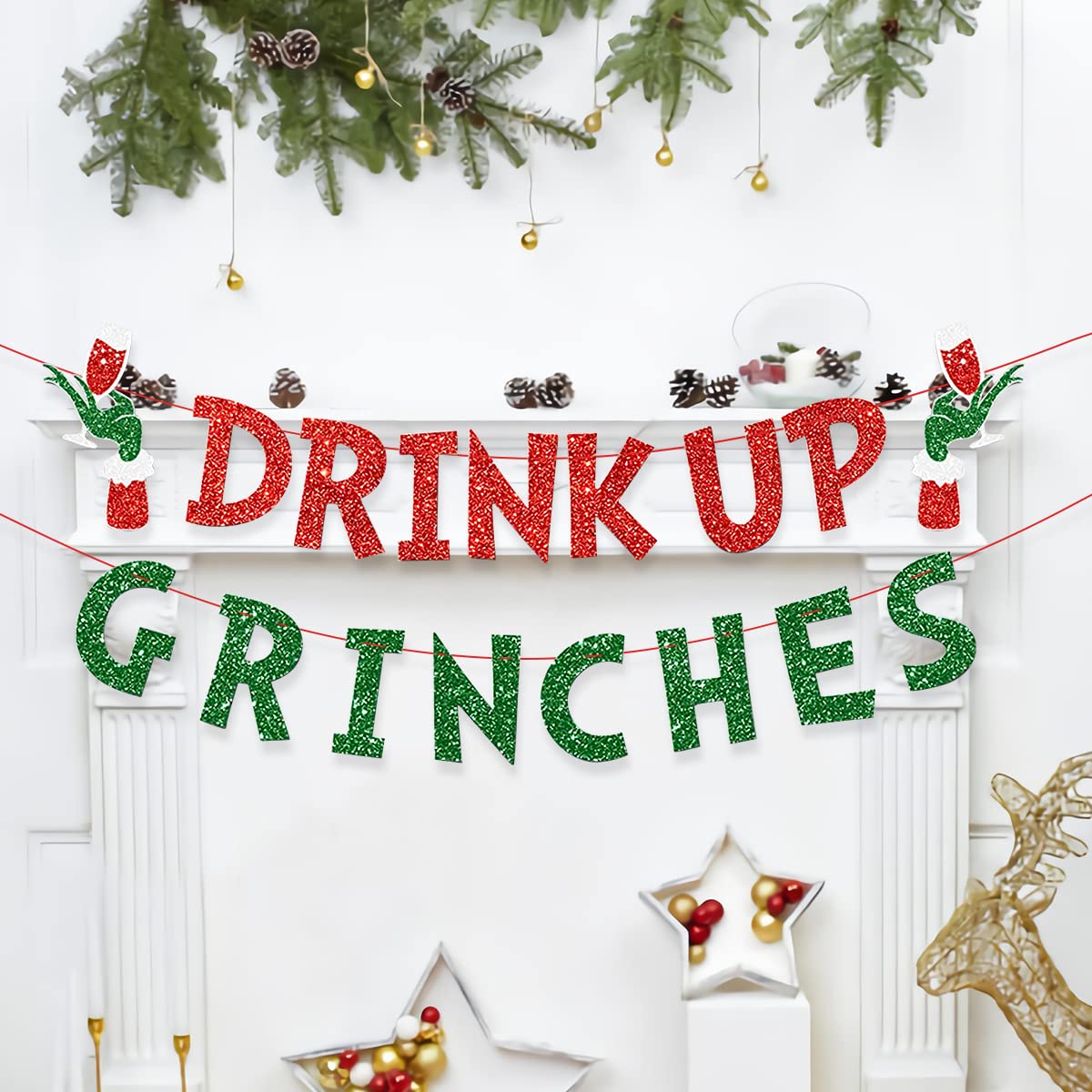 Drink Up Grinches Christmas Banner: Festive Decorations for Your Holiday Celebration