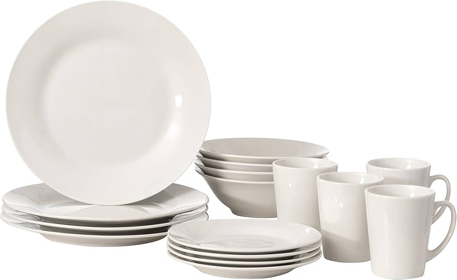 Elegant 16-Piece Dinner Set - Service for 4 with Plates, Bowls & Mugs in White