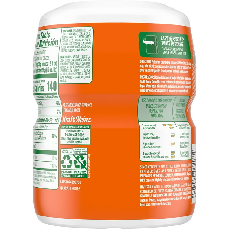 Tang Drink Mix Details: Full Specification Sheet for Ingredients and Nutritional Content