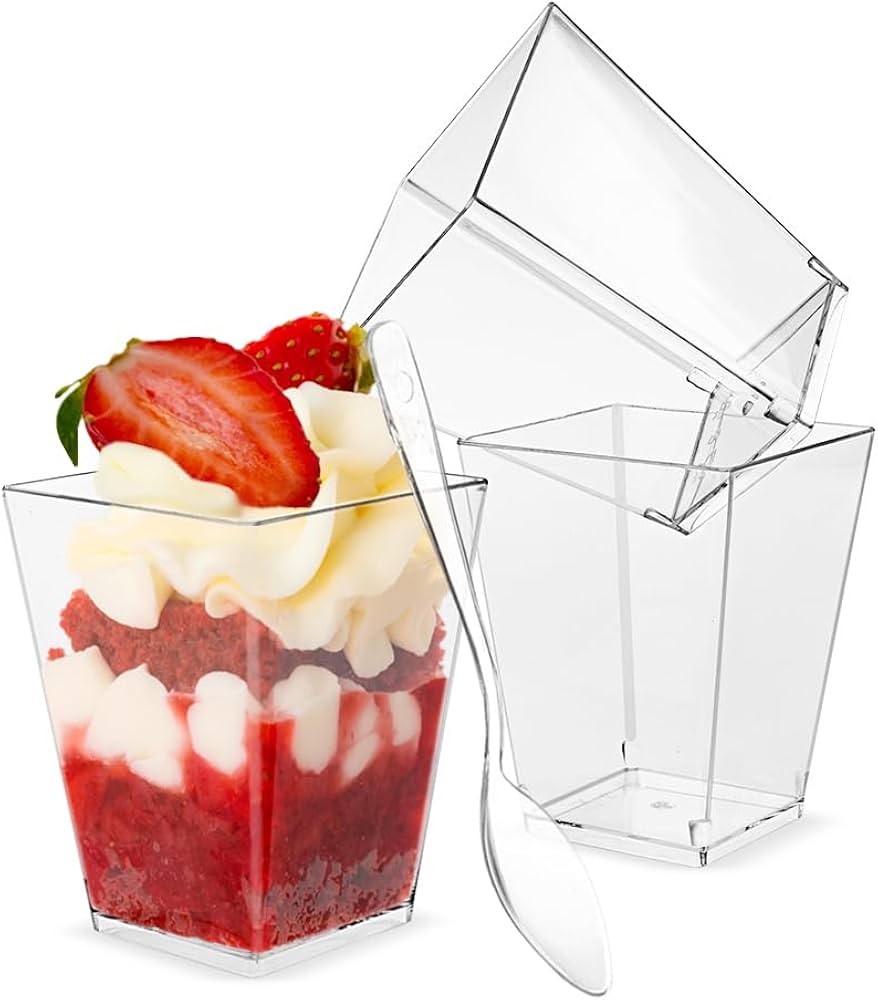 Shop Plastic Dessert Cups – Buy 50Pcs Square Mini Clear Cups with Spoons