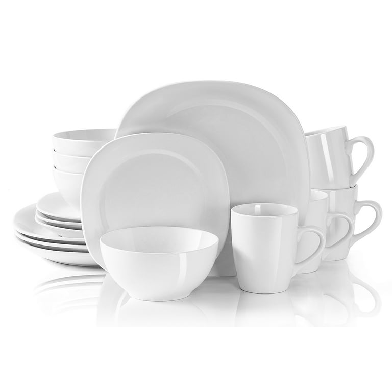 Elegant 16-Piece Dinner Set - Service for 4 with Plates, Bowls & Mugs in White