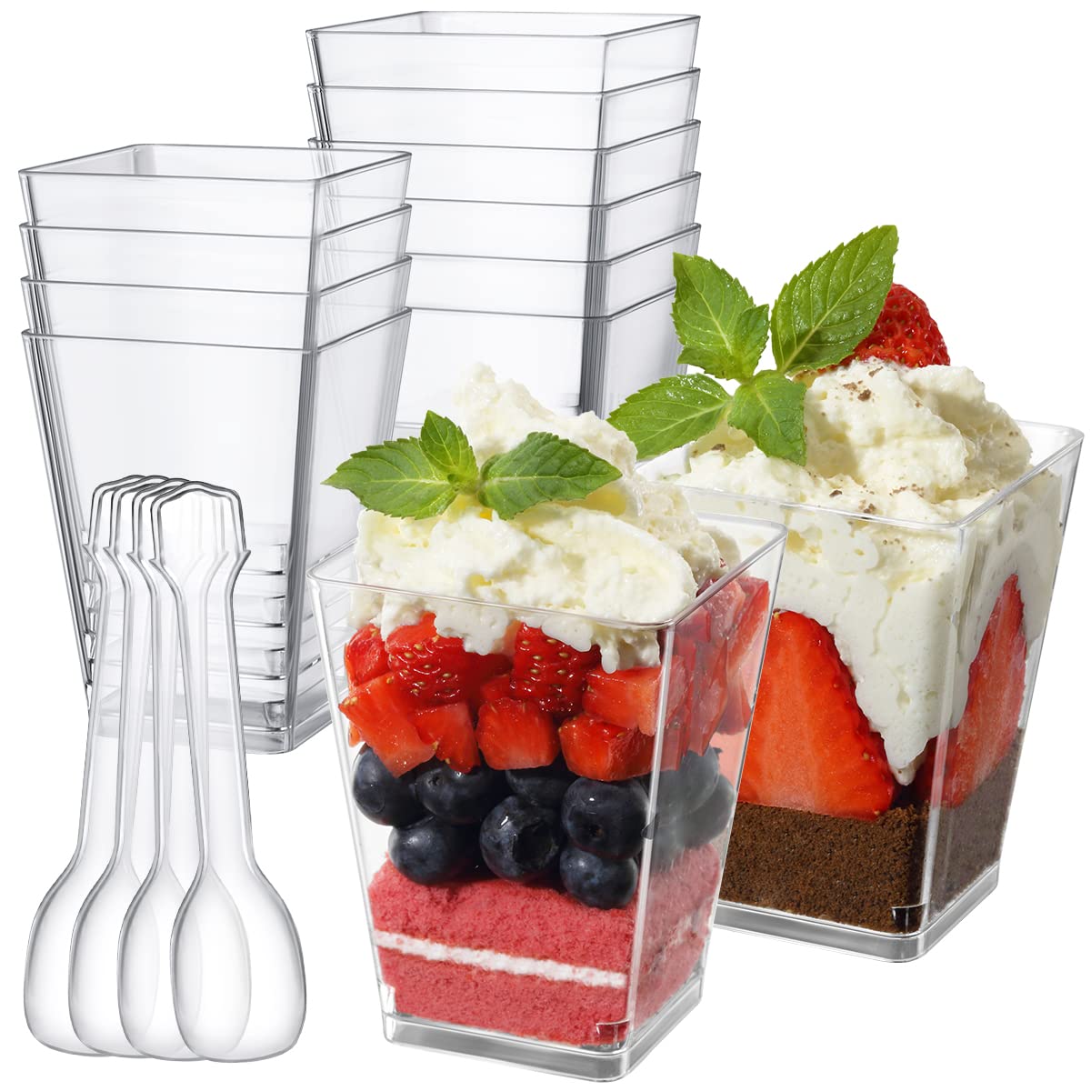 Shop Plastic Dessert Cups – Buy 50Pcs Square Mini Clear Cups with Spoons