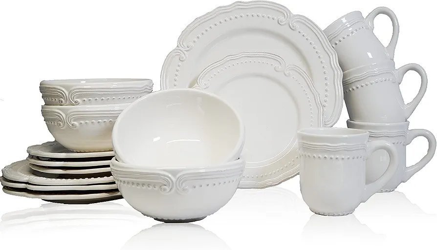 Elegant 16-Piece Dinner Set - Service for 4 with Plates, Bowls & Mugs in White